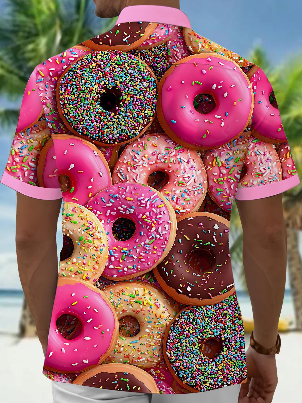 Donut Print Men's Pocket Short Sleeve Shirts