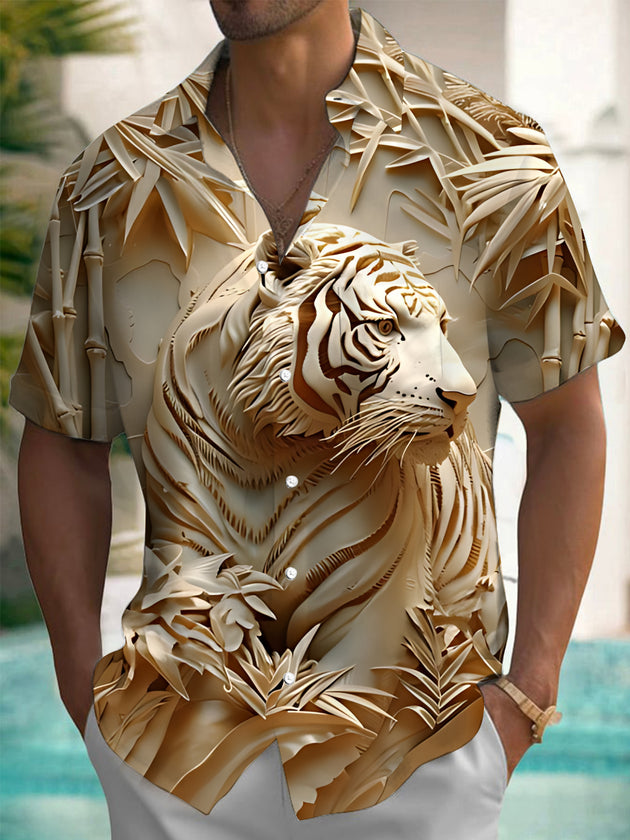 men's tiger print shirt front view