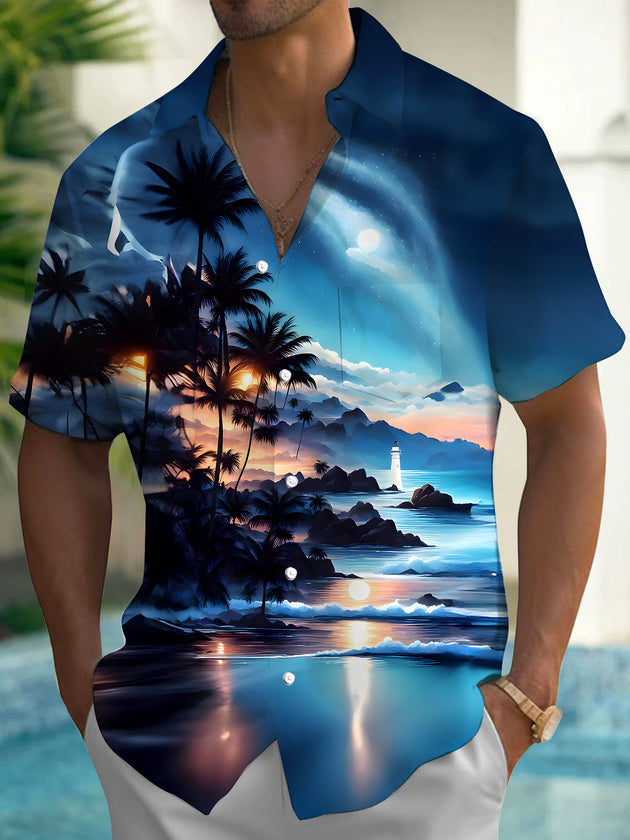 men's Hawaiian shirt front view beach vacation