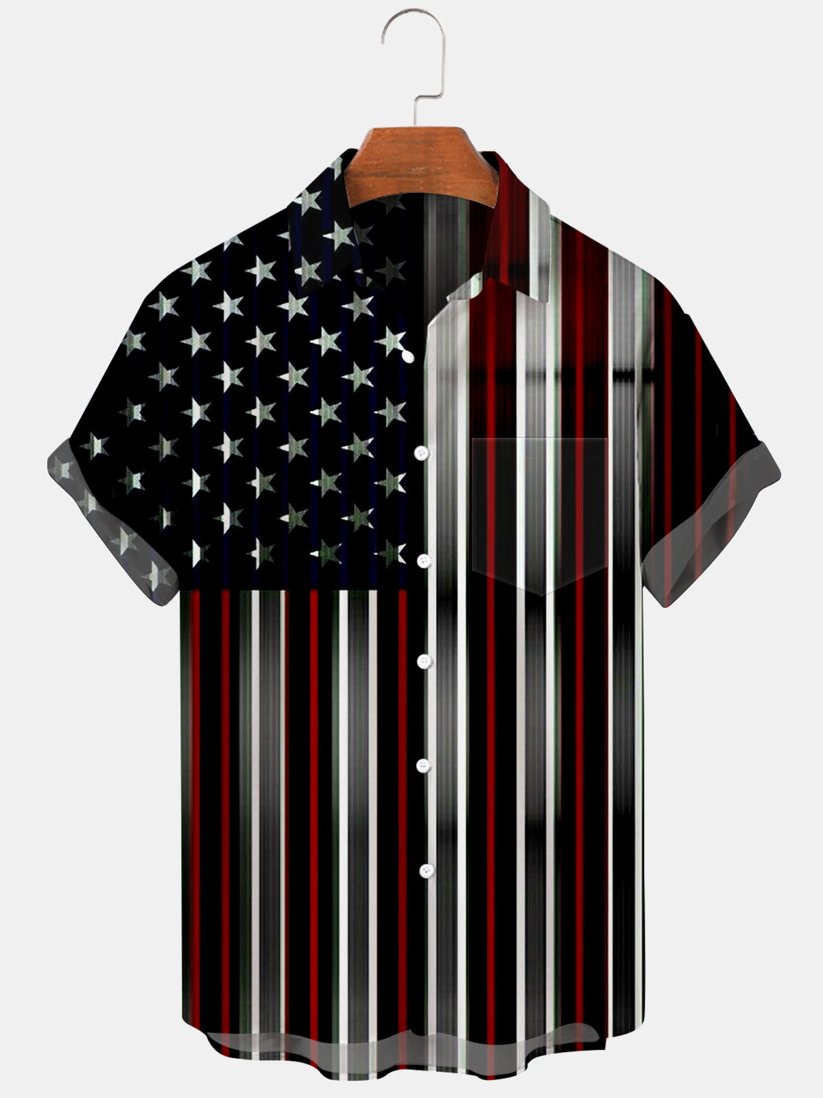 American Flag Short Sleeve Men's Shirts With Pocket