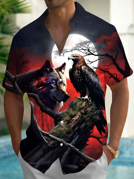 men's wolf print shirt front view