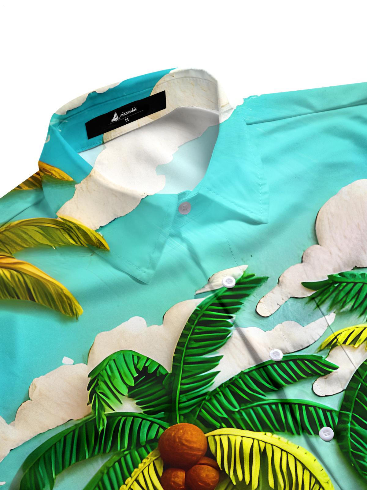 Hawaiian Coconut Trees Beach Hammock Men's Pocket Short Sleeve Shirts