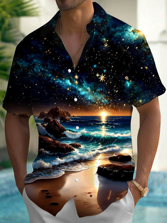 Men's Tropical Hawaiian Short Sleeve Shirt Front View for Beach Vacation