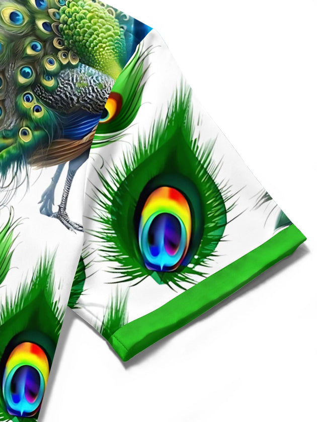 men's peacock print short sleeve flat lay shirt