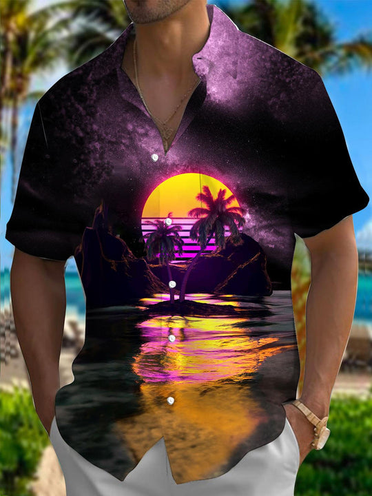 Men's Hawaiian short sleeve shirt front view for tropical beach vacation