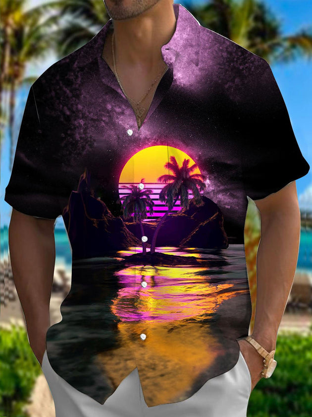Men's Hawaiian short sleeve shirt front view for tropical beach vacation