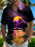 Hawaiian Coconut Tree Sunset Men's Pocket Short Sleeve Shirts