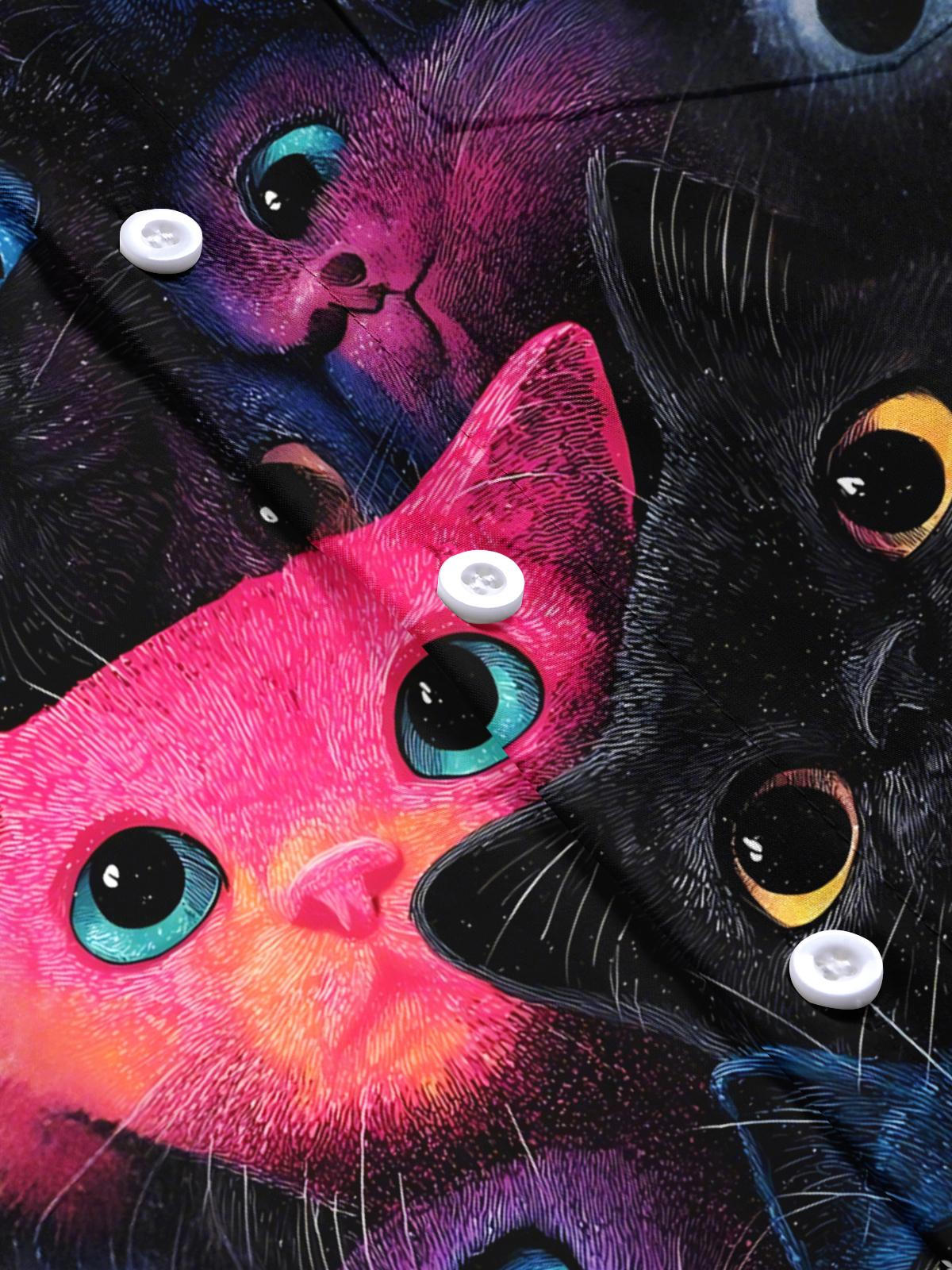 Cat Print Men's Pocket Short Sleeve Shirts