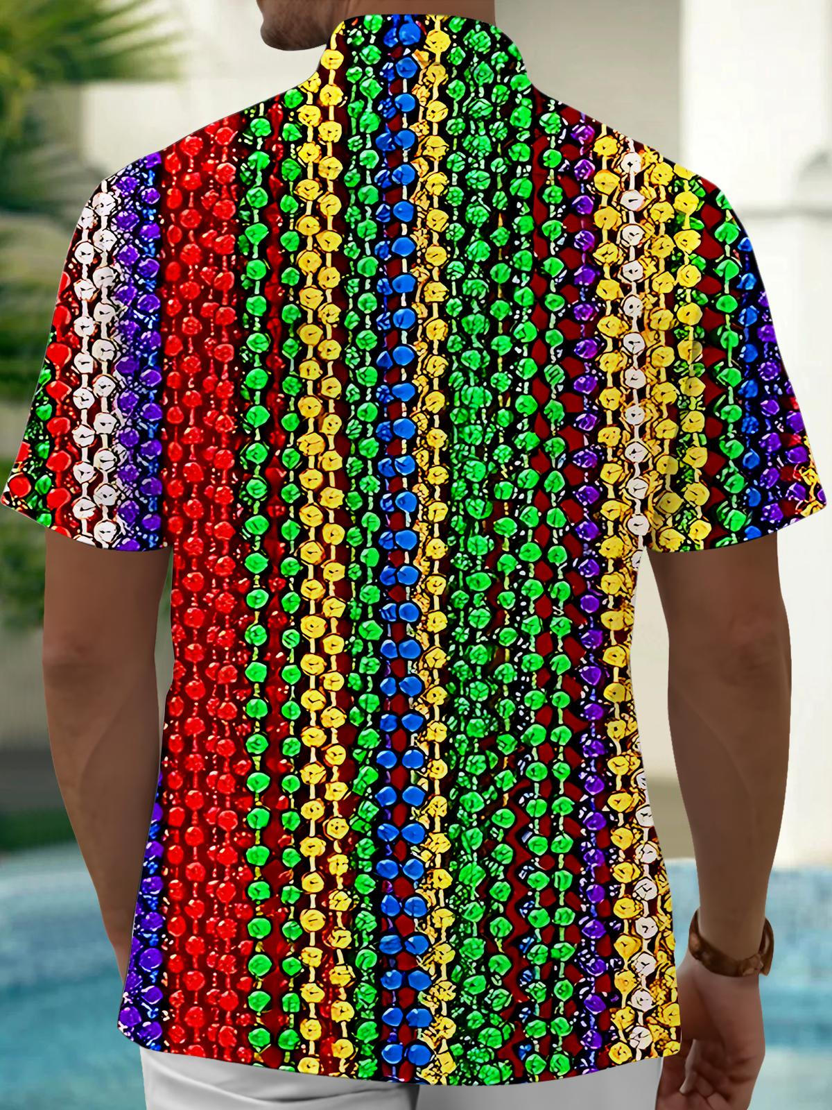 Mardi Gras Prayer Beads Print Men's Pocket Short Sleeve Shirts