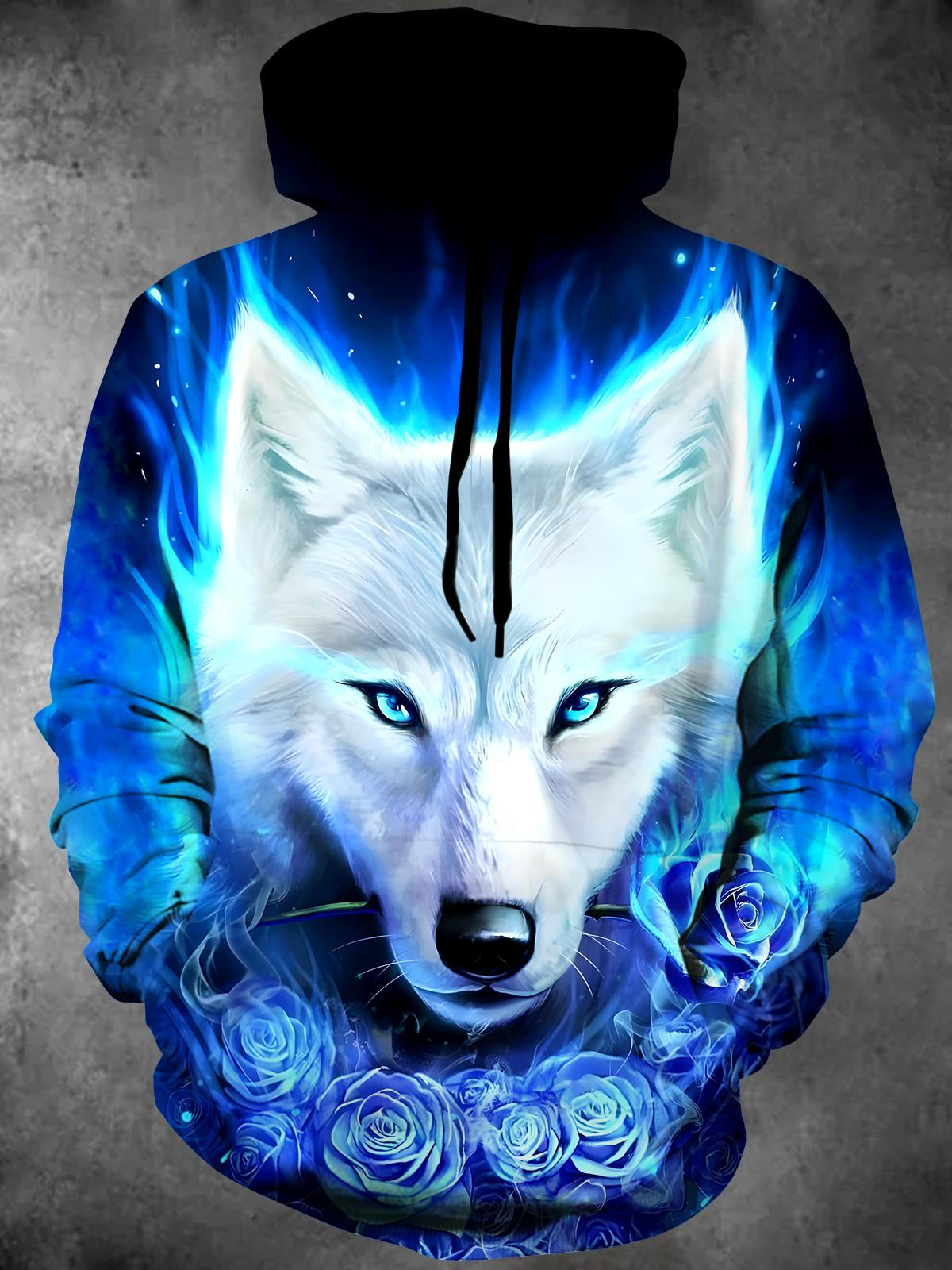 Wolf Long Sleeve Hooded Pocket Men's Top