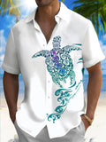 Hawaiian Turtle Print Men's Pocket Short Sleeve Shirts