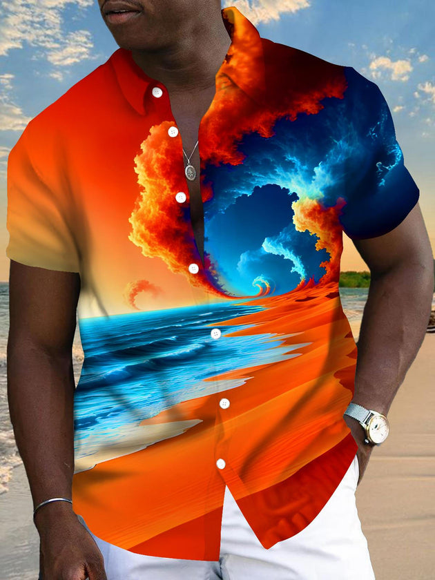 men's red wave print shirt front view