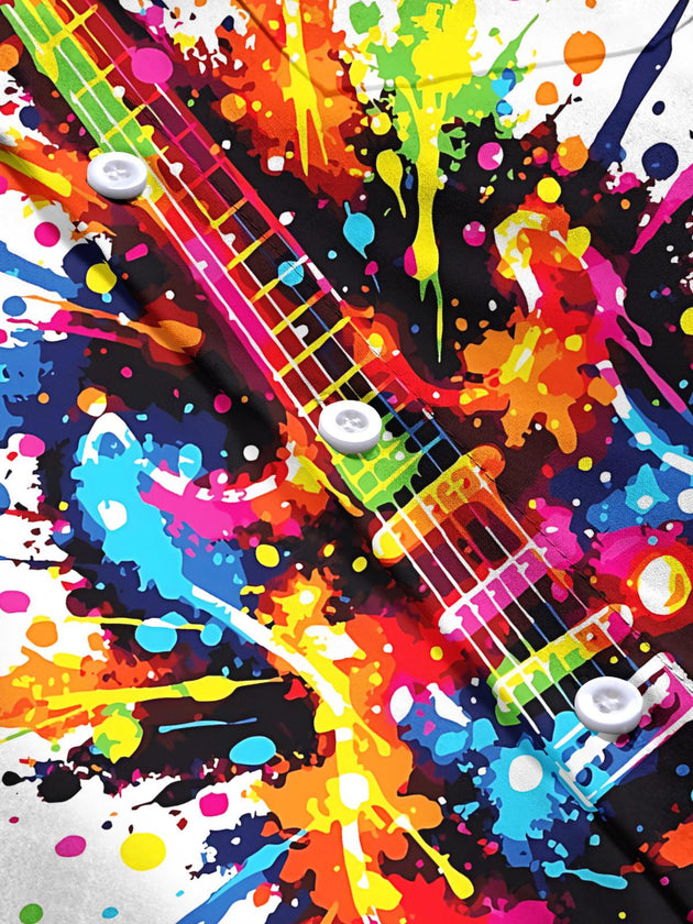 men's guitar print short sleeve shirt flat lay view