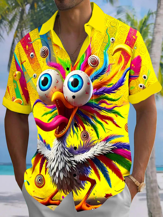 Men's animal bird pocket short sleeve shirt front view