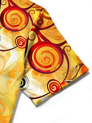 Men's abstract print short sleeve shirt close-up fabric detail