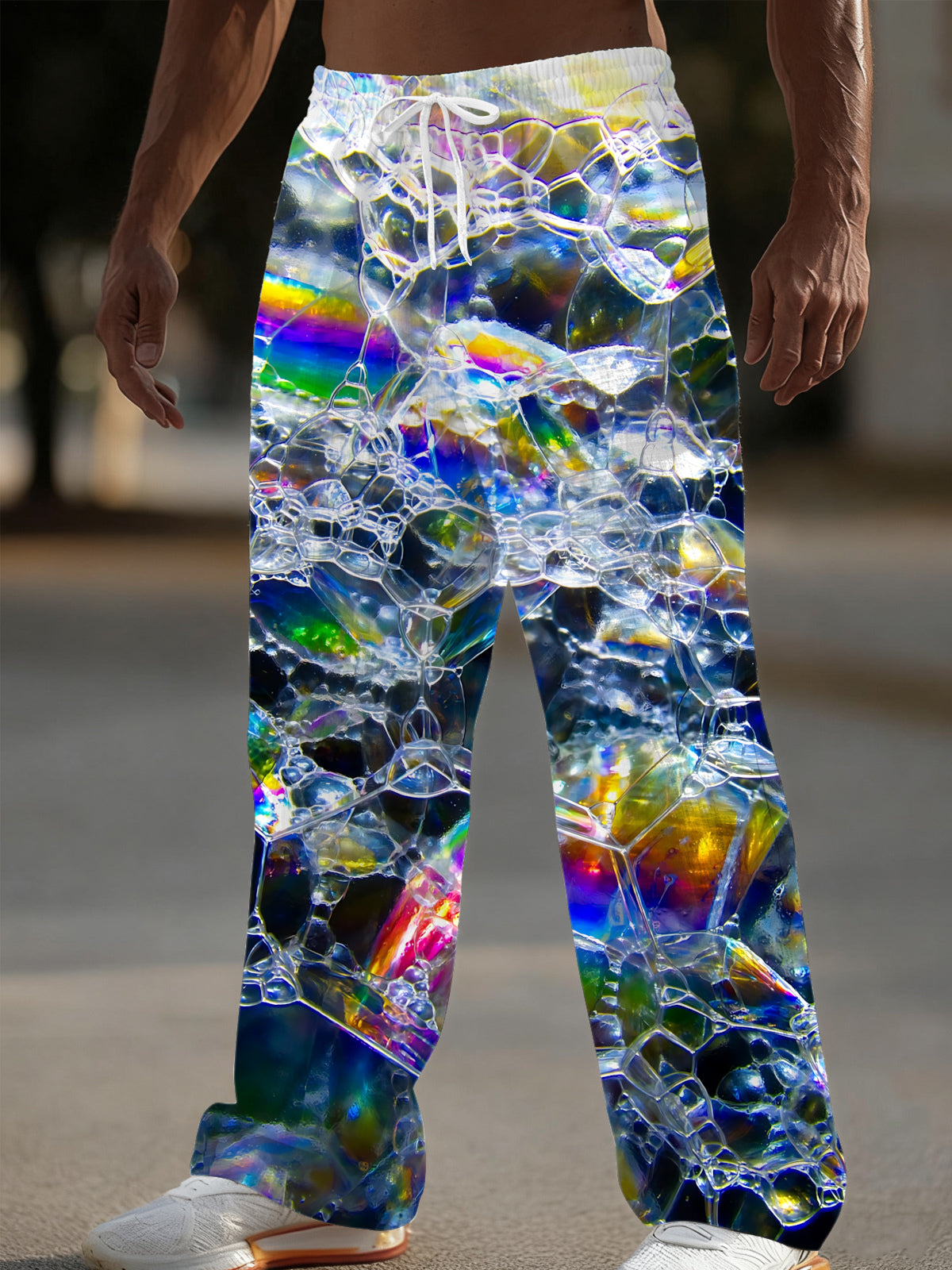 Rainbow Bubble Print Men's Casual Elastic Waist Pants