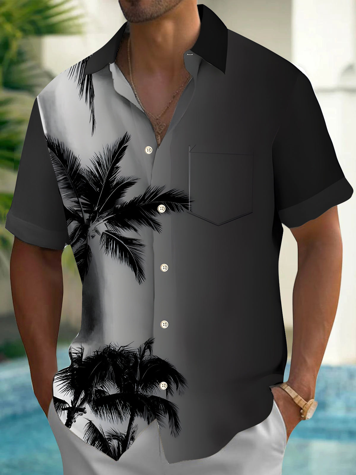 Coconut Tree Men's Pocket Short Sleeve Shirts