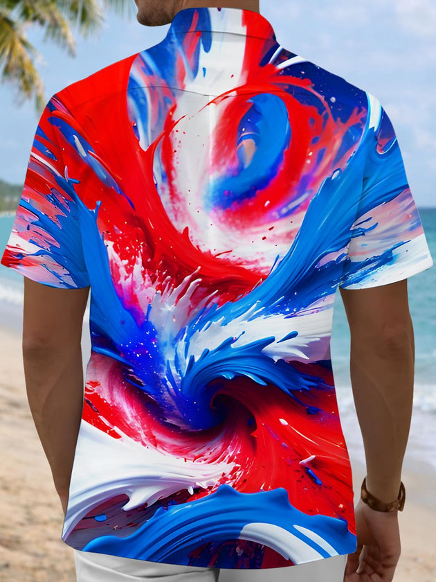 men's blue geometric print shirt back view