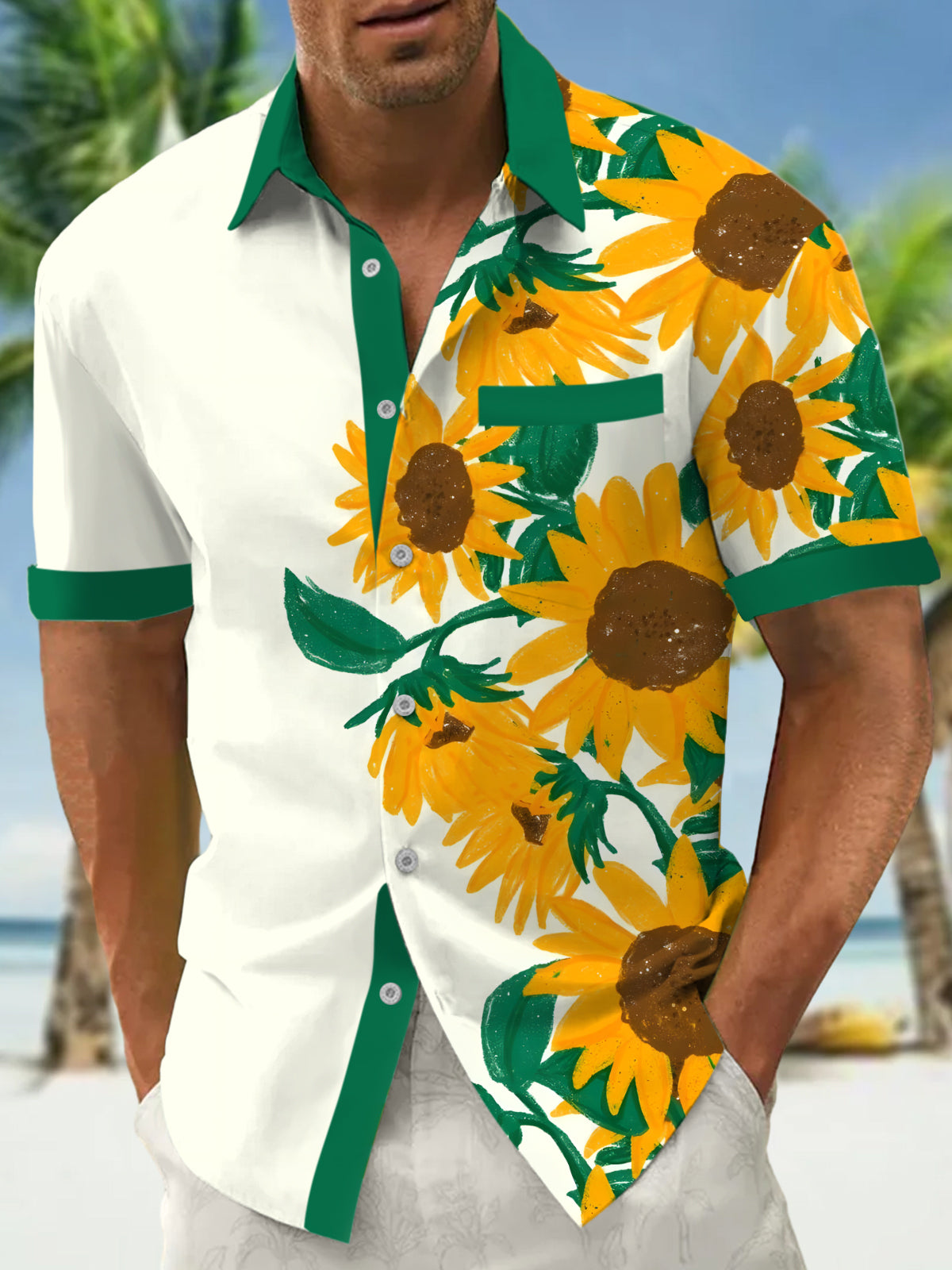 Sunflower Flower Men's Pocket Short Sleeve Shirts