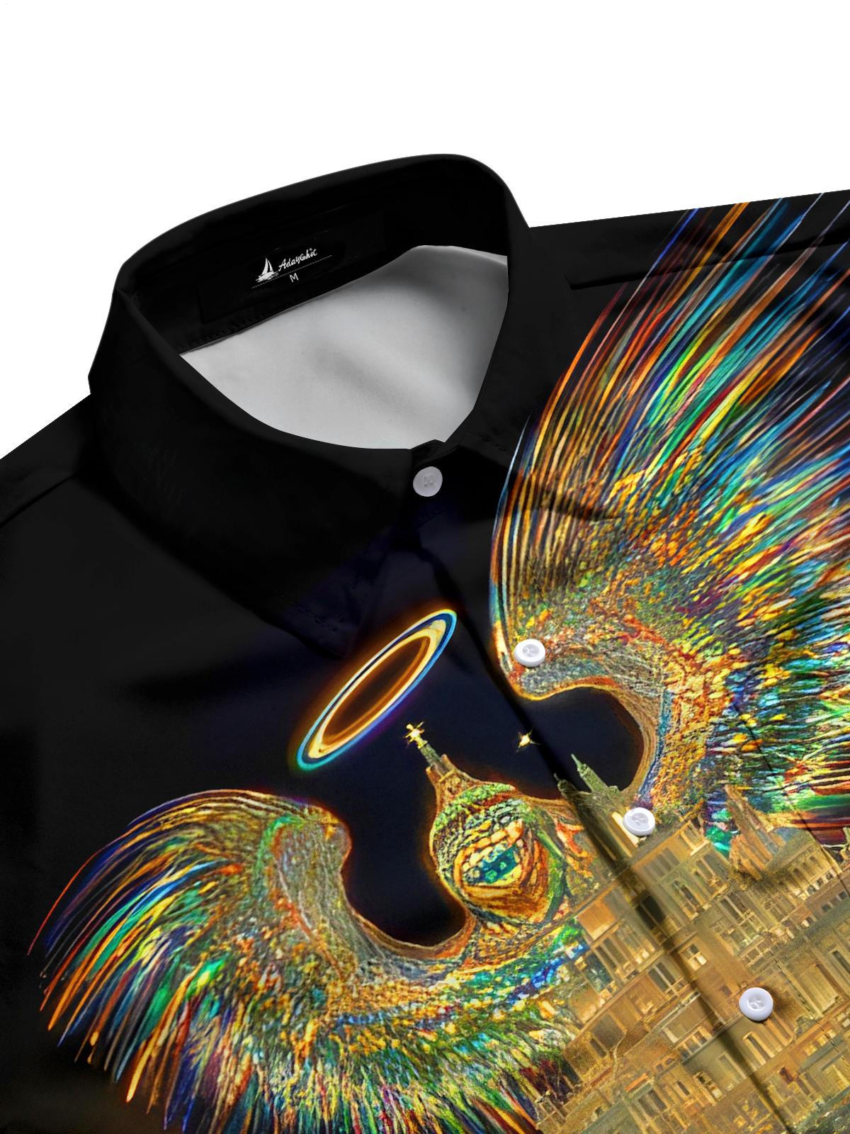 Angel Wings City Architecture Night View Men's Pocket Long Sleeve Shirts