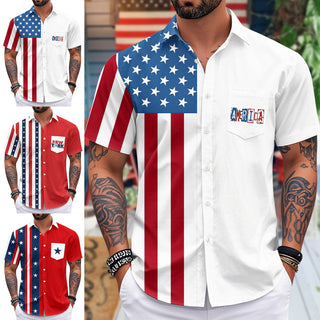 Men's short sleeve Hawaiian American flag print shirt back view