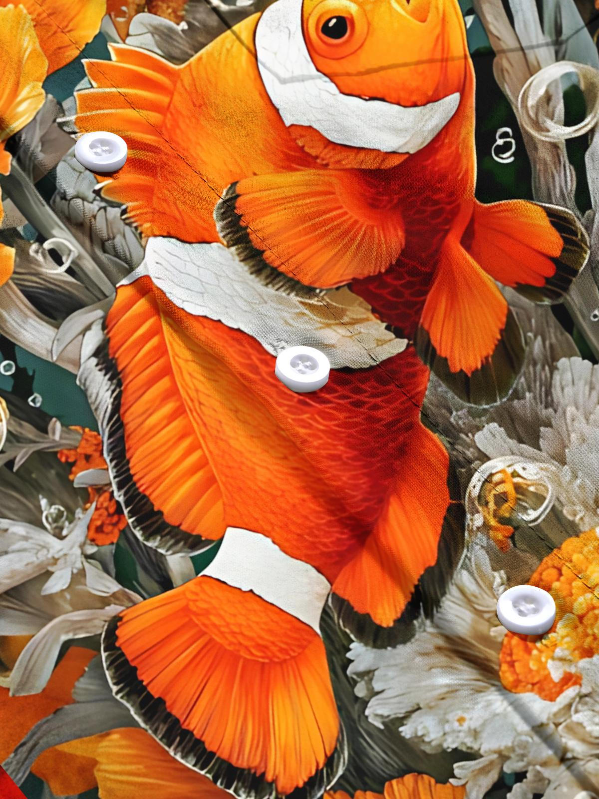 Clownfish Print Men's Pocket Short Sleeve Shirts