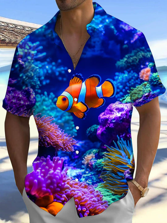 men's Hawaiian shirt front view tropical beach vacation