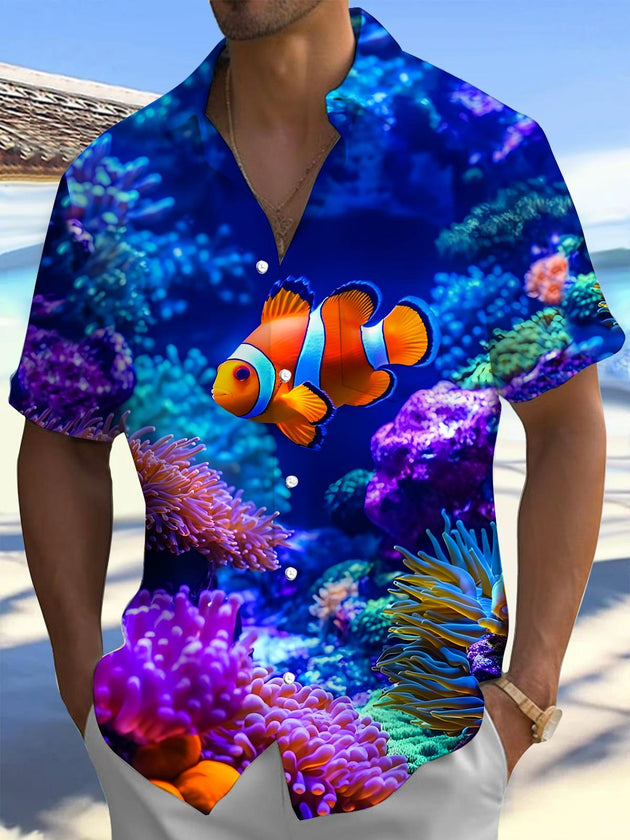 men's Hawaiian shirt front view tropical beach vacation