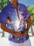 Cosmic Planet Print Short Sleeve Men's Shirts With Pocket