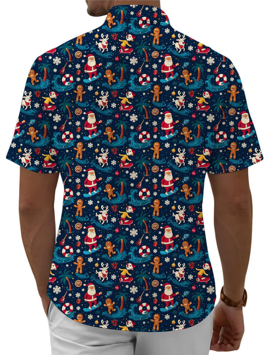 Adaychic Mens Christmas Shirt Santa Print Loose Button Down Hawaiian Shirts Casual Summer Tops for Party Dating Everyday Wear approving