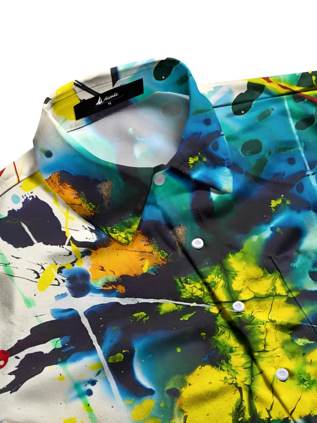 Men's side view geometric print half sleeve shirt with pocket