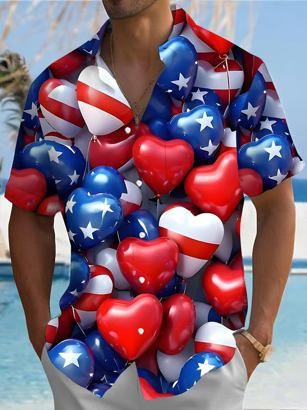 men's American flag print shirt front view Independence Day