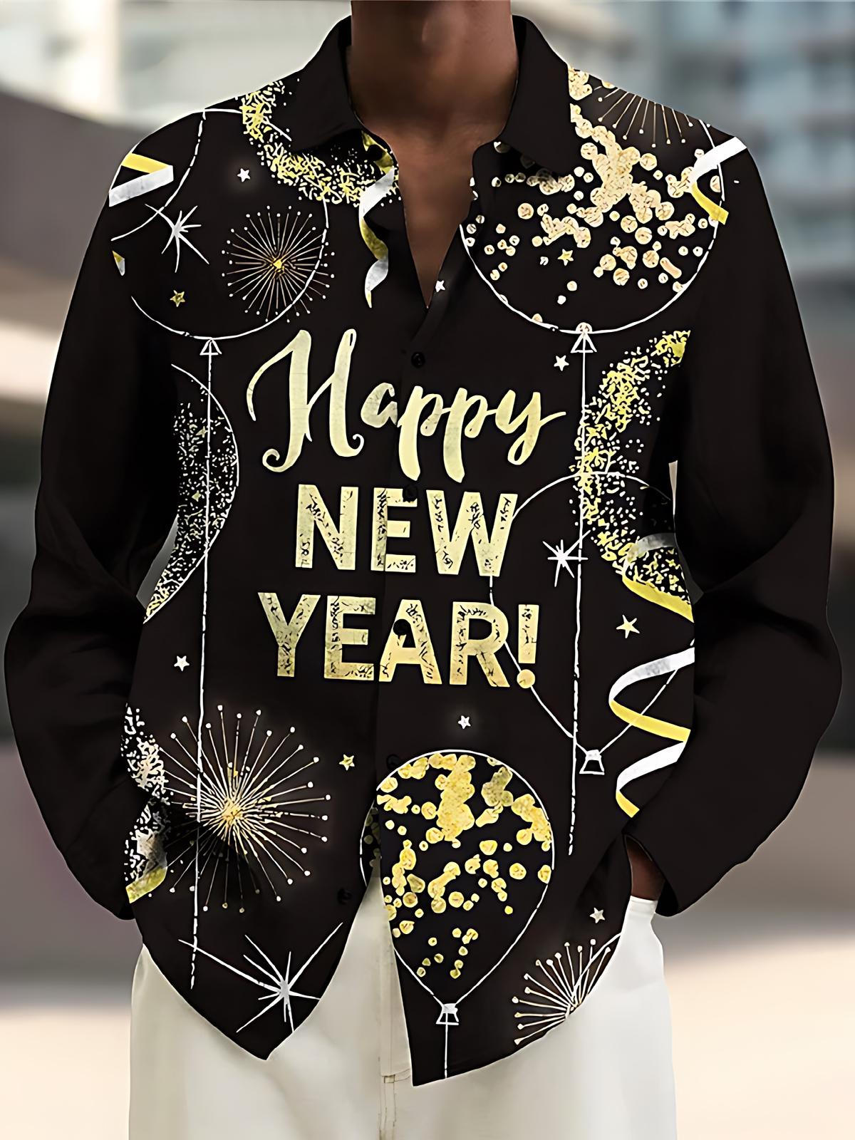 New Year Men's Pocket Long Sleeve Shirts