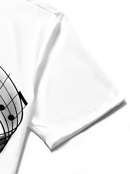 men's music print shirt close-up short sleeve