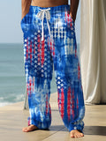 American Flag Tie Dye Print Men's Casual Elastic Waist Pants