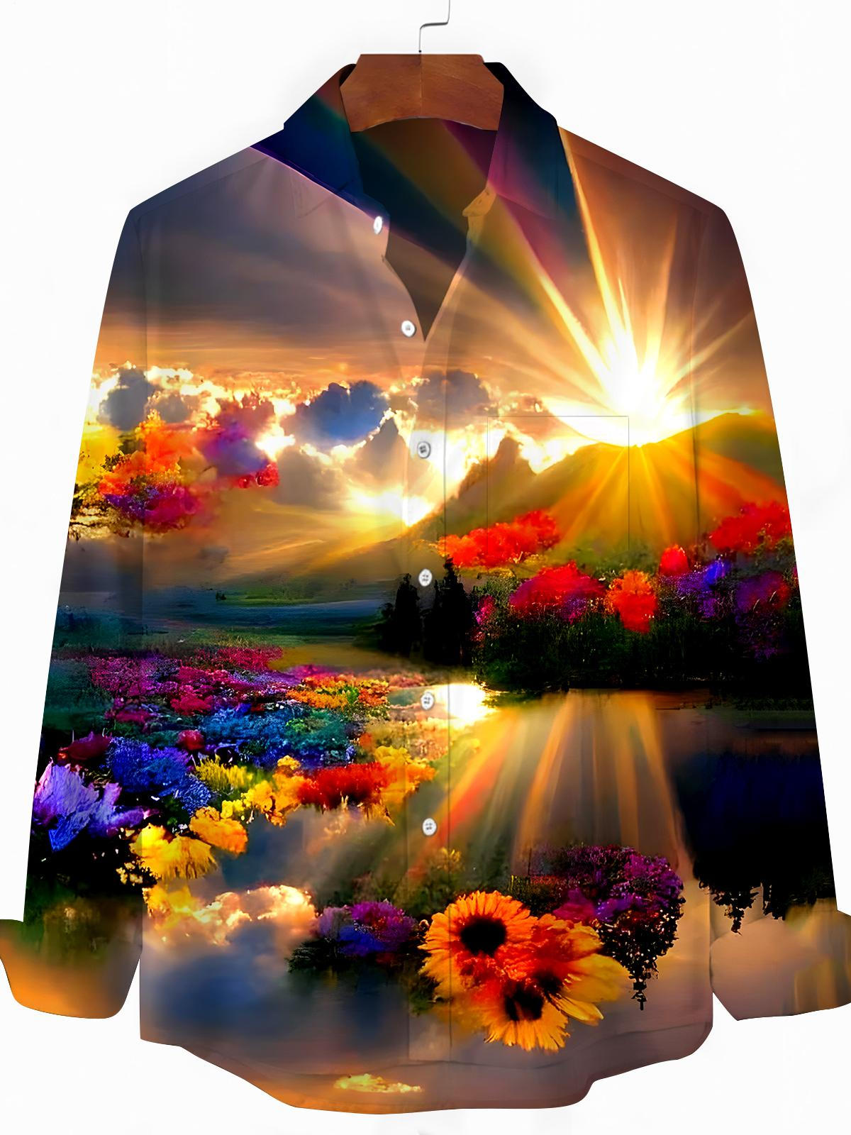 Floral Men's Pocket Long Sleeve Shirts