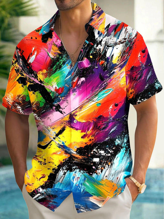 Men's abstract print short sleeve shirt front view