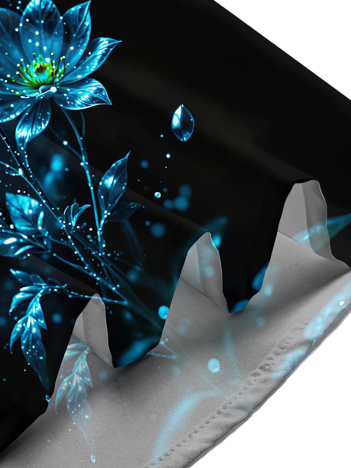 Luminous Blue Lotus Floral Men's Pocket Short Sleeve Shirts