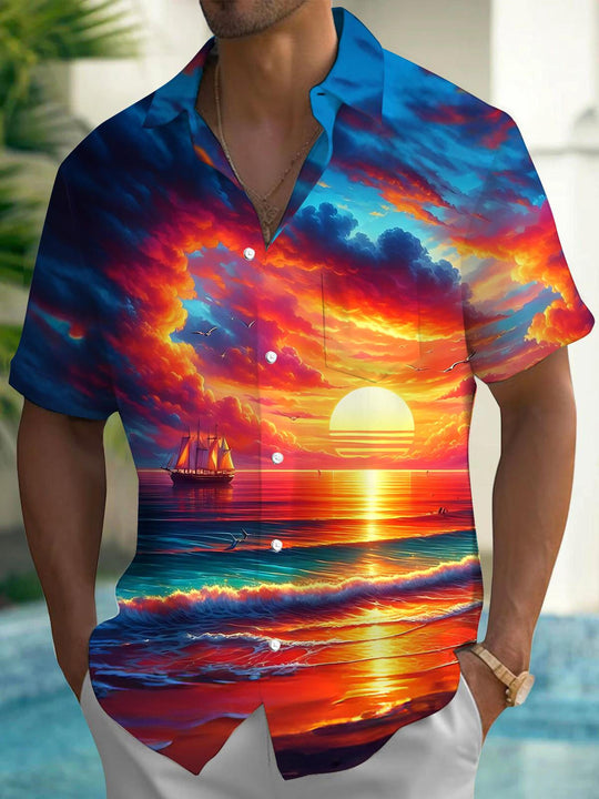 men's Hawaiian shirt front view tropical beach vacation