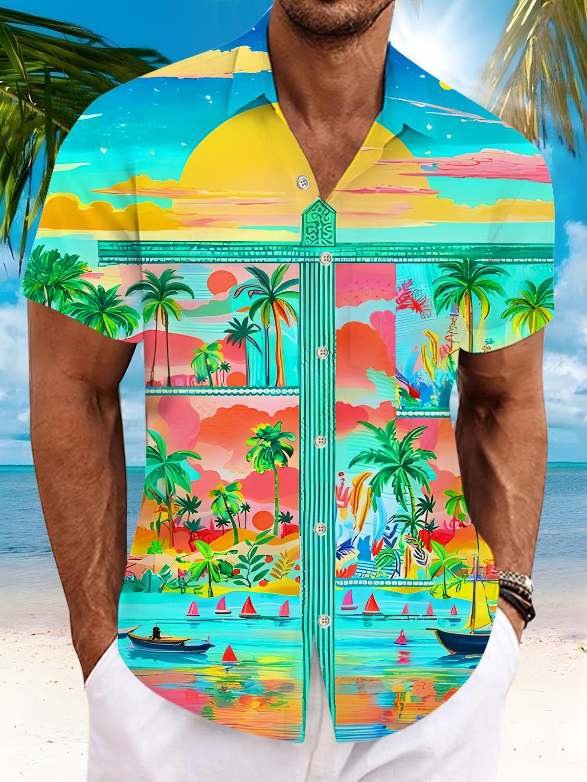 men's Hawaiian shirt front view tropical beach vacation