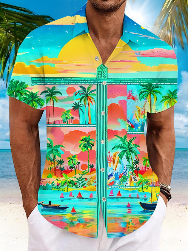 men's Hawaiian shirt front view tropical beach vacation