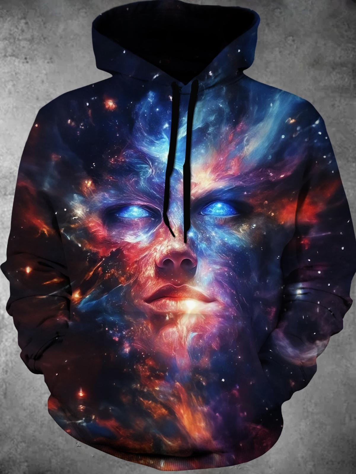 Abstract Face Long Sleeve Hooded Pocket Men's Top