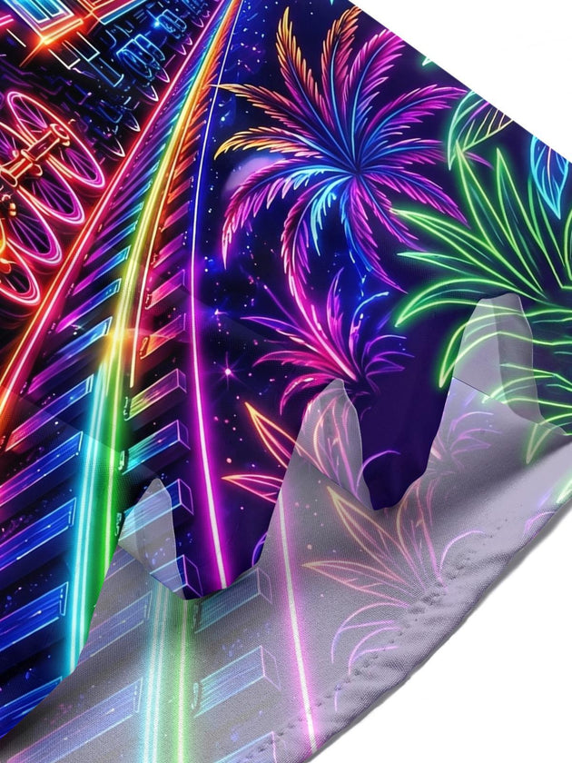 Neon Colorful Glowing Steam Train Men's Pocket Short Sleeve Shirts
