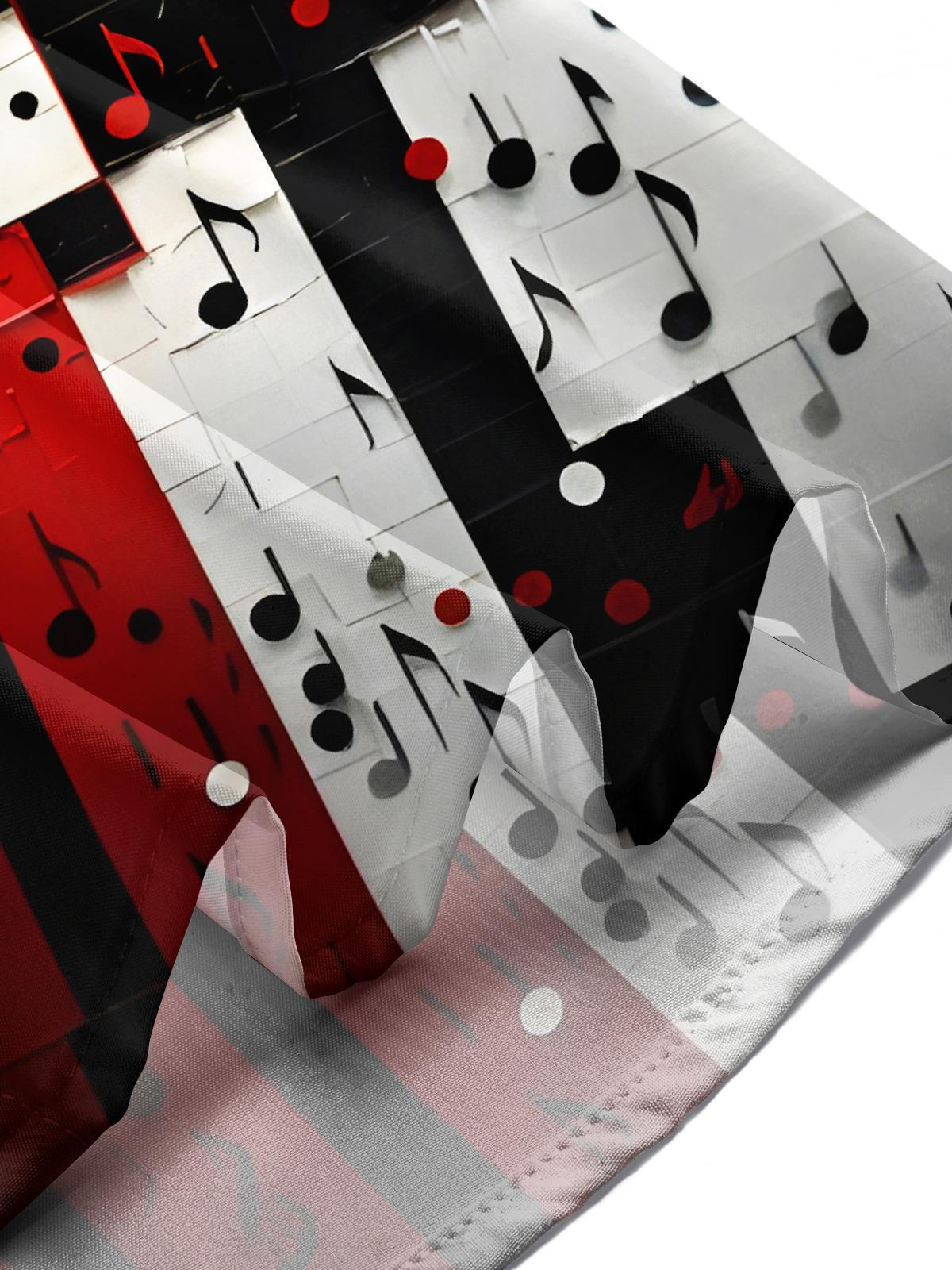 Color Block Piano Music Notes Men's Pocket Short Sleeve Shirts