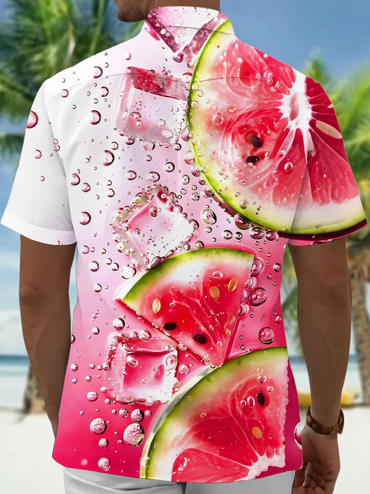 Hawaiian Watermelon Ice Men's Pocket Short Sleeve Shirts