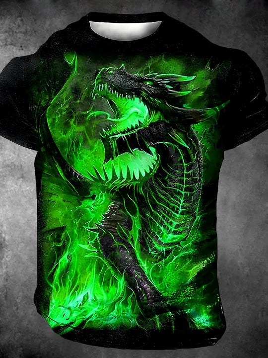 Men's half sleeve Chinese dragon printed tee side view