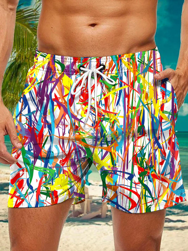 Men's abstract print casual shorts front view