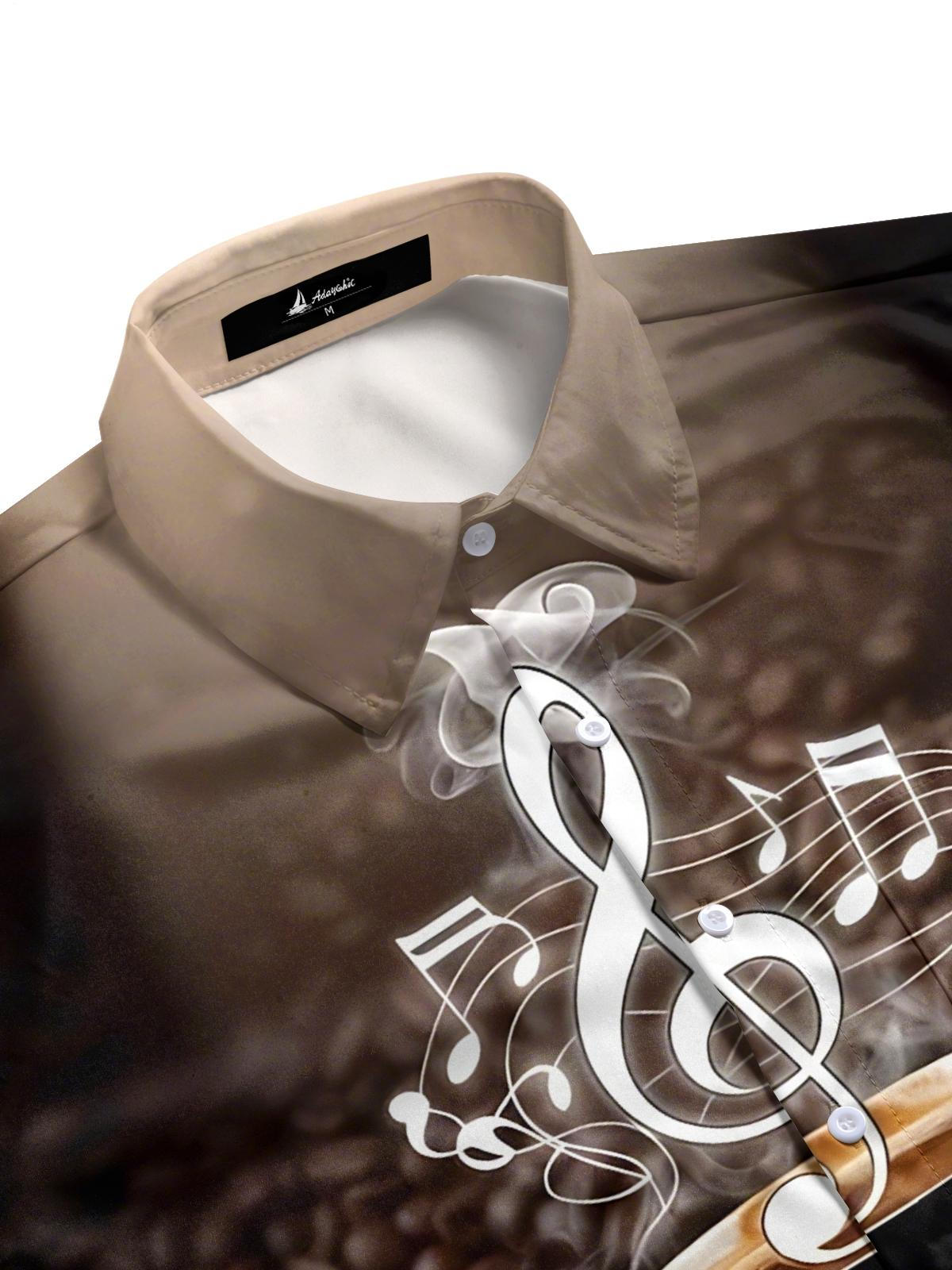 Coffee Note Print Men's Pocket Short Sleeve Shirts