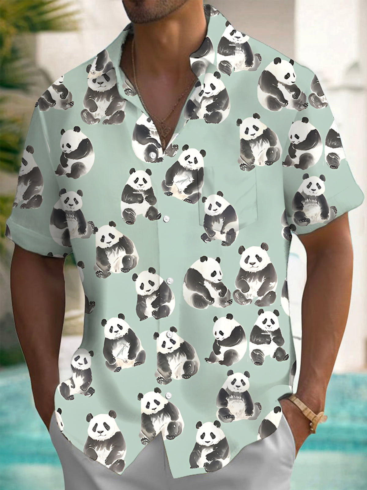 Panda Men's Pocket Short Sleeve Shirts