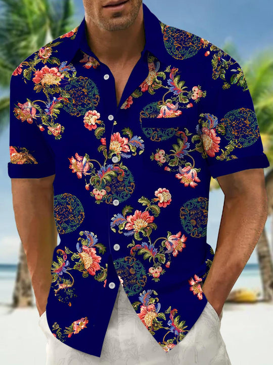 Men's floral short sleeve shirt front view